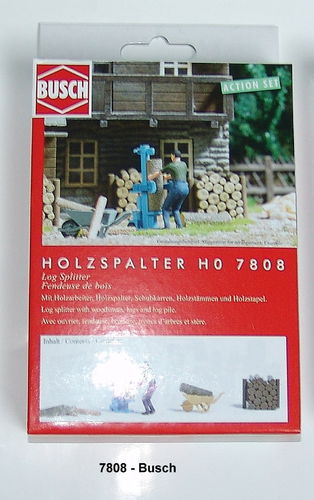 Busch HO 7808 Action-Set: Holzspalter mit Figur + Zubehör Fertigmodell