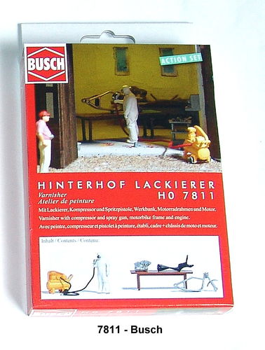 Busch HO 7811 Action-Set: Hinterhof Lackierer Fertigmodell
