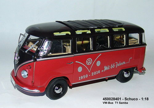 Schuco 450028401 - VW-Bus  T1- 2B  Samba rot/schwarz - 1:18