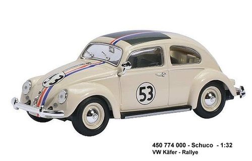Schuco 450774000 -   VW Käfer 'Rallye 53,  Fb.weiß mit Farb-Streifen, 1:32