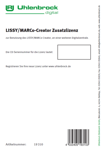Uhlenbrock 19310 LISSY/MARCo-Creator Zusatzlizenz