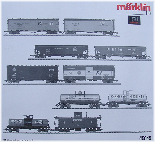 Märklin 45649 US-Wagendisplay - 10 unterschiedliche Güterwagen mehrerer US Bahnverwaltungen