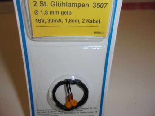 Viessmann 3507 Glühlampen gelb T1/2, Ø 1,8 mm, 16 V, 30 mA, 2 Kabel, 2 Stück
