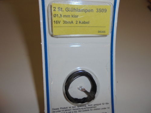 Viessmann 3509 Glühlampen klar T1/2, Ø 1,8 mm, 16 V, 30 mA, 2 Kabel, 2 Stück