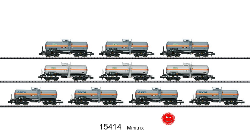Minitrix 15414 Wagen-Display "Chlorgas-Kesselwagen" 10-teilig