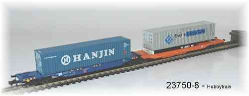 Hobbytrain 23750-8 Ein Containertaschenwagen Sdggmrss 744 "Papagei" DB "Hanjin"