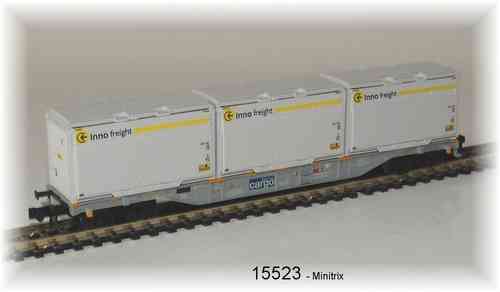 15523 - Containertragwagen. Sgnss Spur Minitrix -