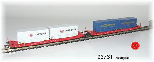 Hobbytrain 23761 2 Containertragwagen Sgkkms 698 DB Schenker + NordSüd