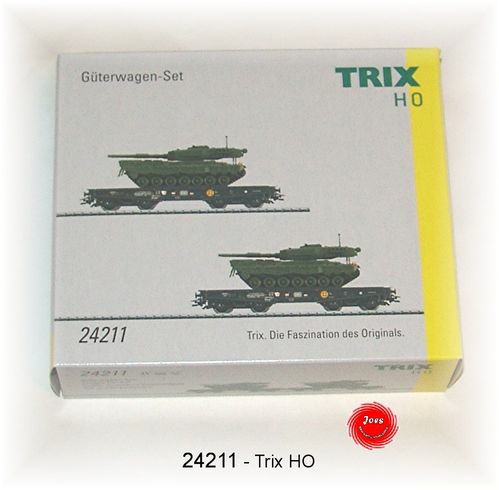 Trix 24211 Schwerlastwagen-Set der DB beladen mit Panzer Leopard 2