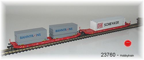 Hobbytrain 23760 2-tlg.Sgkkms 698 DB/DB Cargo mit Wechselbehältern 40' Cont.NEU