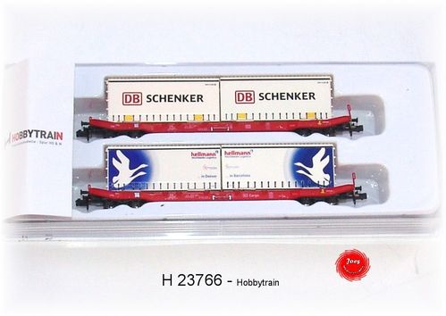 Hobbytrain 23766 - 2er Set Containertragwagen Bauart Sgkkms 689 der DB AG,