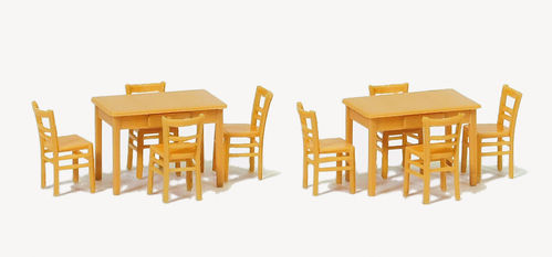 Preiser 17218 Spur H0 2 Tische, 8 Stühle Farbe holzfarben Bausatz