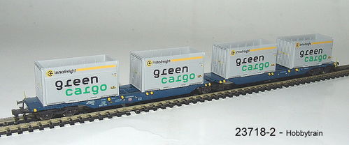Hobbytrain 23718-2 Ein Containertragwagen Sggmrs 715 der DB AG "Green Cargo