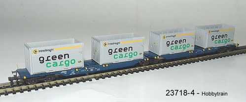 Hobbytrain 23718-4 Ein Containertragwagen Sggmrs 715 der DB AG "Green Cargo