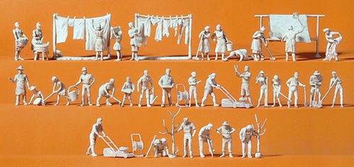 Preiser 16361 Spur H0 Figuren, "Bei der Haus- und Gartenarbeit" 33 Figuren