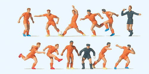 Preiser 10761 Spur H0 Figuren, Fußballmannschaft, orange Trikots + Hose
