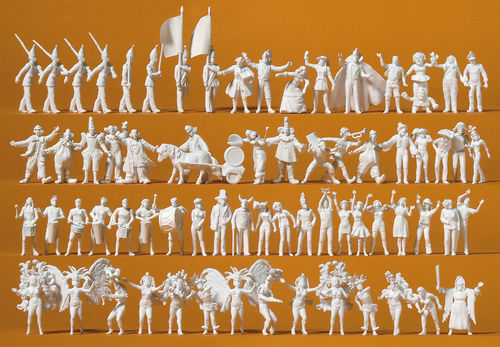 Preiser 16355 Spur H0 Figuren, Fasching, Fastnacht, Karneval, 68 unbemalte Figuren Bausatz