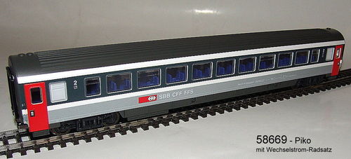 Piko 58669 - Personenwagen -Bpm - SBB- mit Wechselstrom-Radsatz - Neu