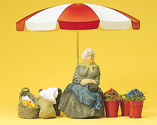 Preiser 45046 Maßstab 1:22,5 Figuren "Marktfrau, Schirm, Körbe" handbemalt