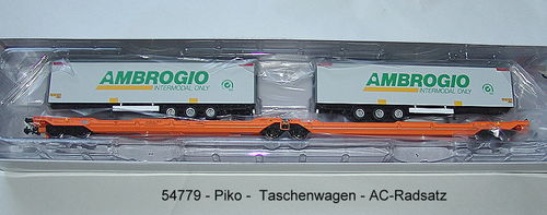 Piko 54779-  Taschenwagen T3000e Wascosa mit 2 "Ambrogio" Trailern  AC-Radsatz - Spur HO  Neu OVP
