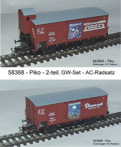 Piko 58368 -2er Set Gedeckte Güterwagen G02 „Diamant“ mit + ohne Bremserhaus AC
