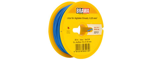 BRAWA 3213 - Litze für digitalen Einsatz 0,25 mm², 25m, Spule blau