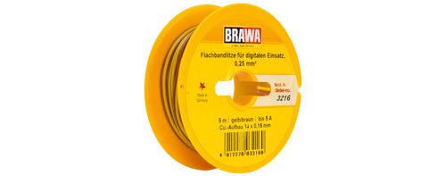 BRAWA 3216 - Flachbandlitze für digitalen Einsatz 0,25 mm², 5m, Spule braun-gelb