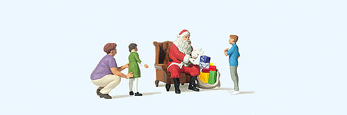 Preiser 10763 H0 Figuren, Weihnachtsmann im Sessel.Mutter und Kind