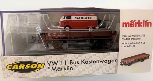 Carson 500504132 - 1:87 H0 VW Bus T1 Märklin mit Niederbordwagen