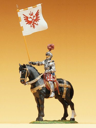 Preiser 52353 Maßstab 1:25 Figur "Herold zu Pferd, mit Banner"