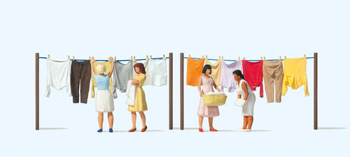Preiser 10741 H0 Figuren "Frauen beim Wäscheaufhängen" handbemalt