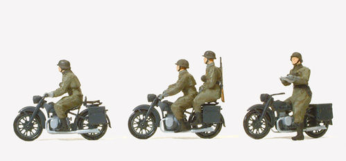 Preiser 16598 Kradschützen aufgesessen, Motorrad BMW R 12, DR 1939 - 45 #NEU