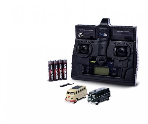 Carson 500504152 - 1:87 VW T1 Polizei+Malteser Combo 2.4G LCD Fernbedienung