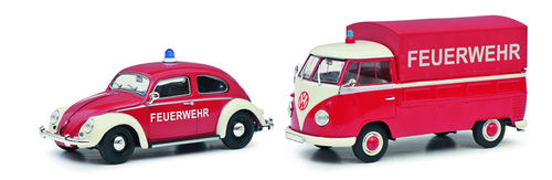 Schuco 450774300 "2er Set VW T1+VW Käfer1:32MHI Feuerwehr Set" #NEU in OVP#